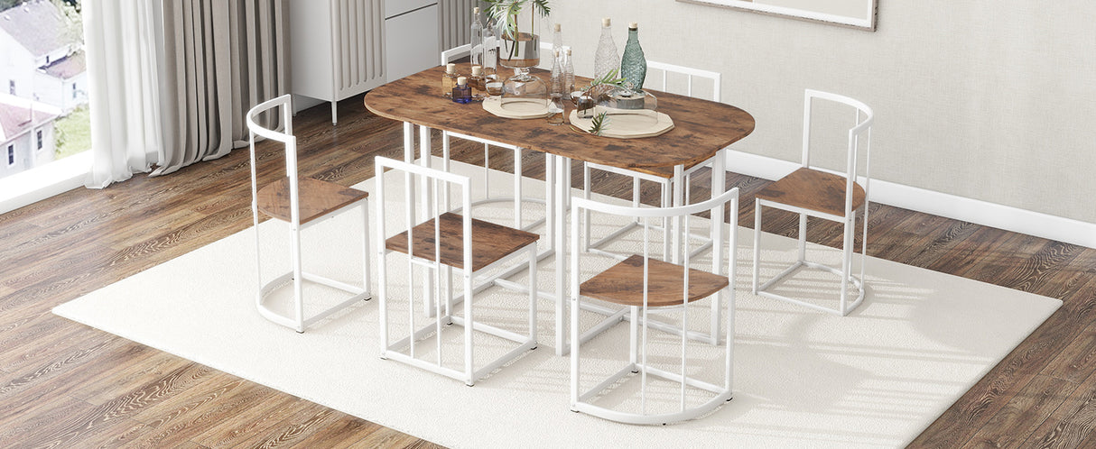TOPMAX Modern 7-Piece Dining Table Set with Faux Marble Top