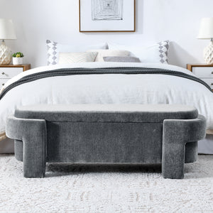 Chenille Upholstered Bench with Large Storage Space