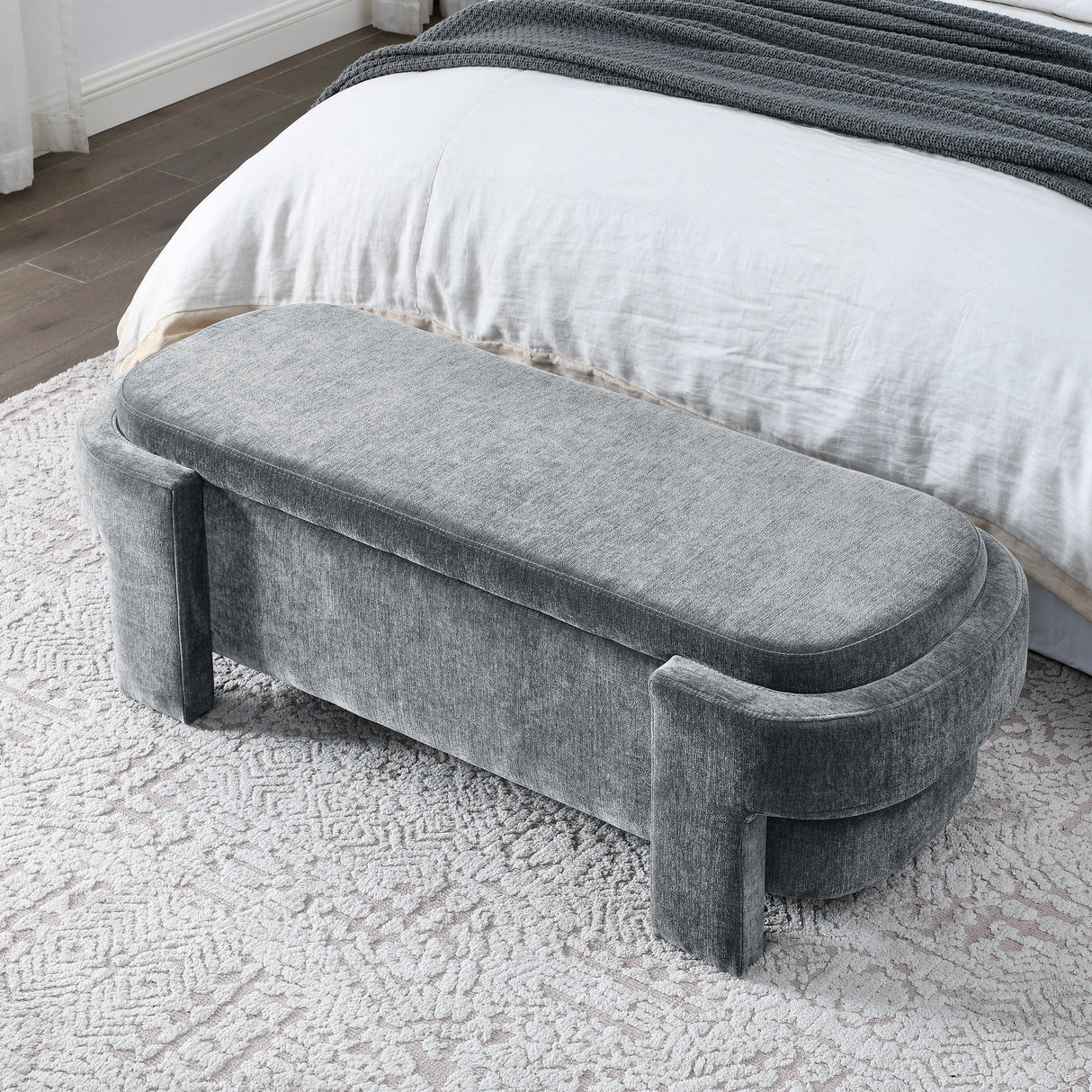 Chenille Upholstered Bench with Large Storage Space