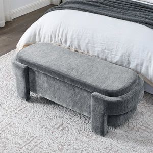 Chenille Upholstered Bench with Large Storage Space