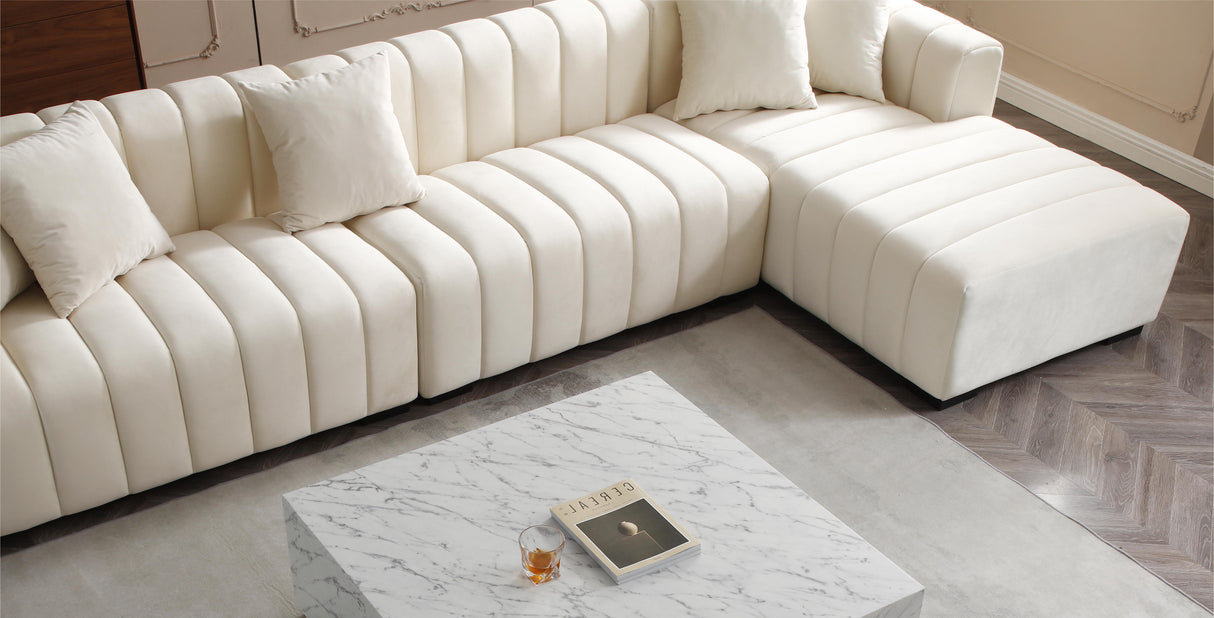 L-Shape Sectional Sofa with Deep Tufted Velvet Upholstered Right Chaise Modular Sofa