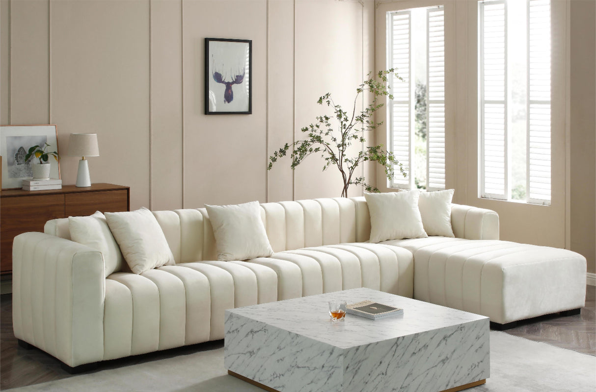 L-Shape Sectional Sofa with Deep Tufted Velvet Upholstered Right Chaise Modular Sofa