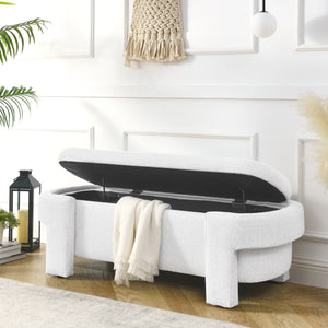 Linen Fabric Upholstered Bench with Large Storage Space