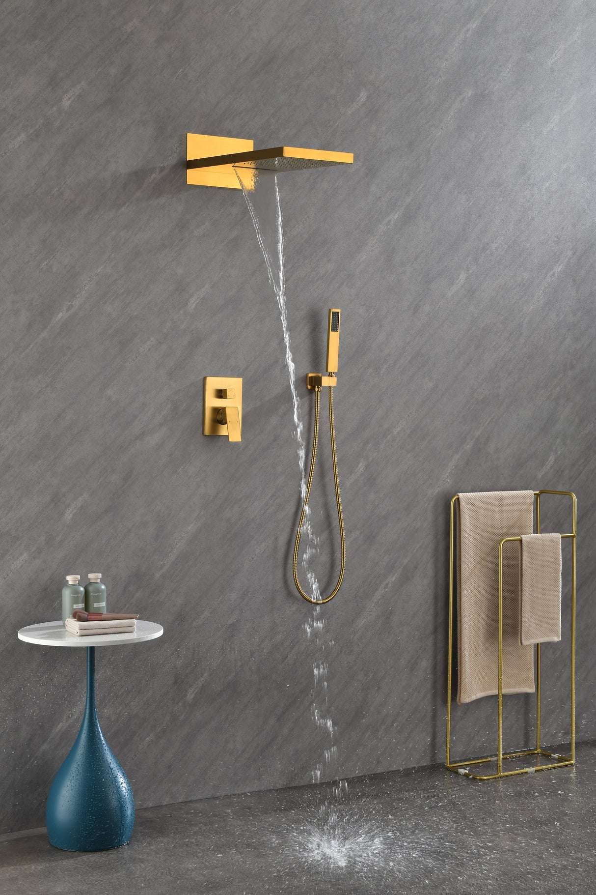 Wall Mounted Shower System with Handheld and Rainfall Head