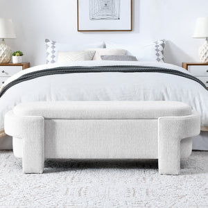Linen Fabric Upholstered Bench with Large Storage Space