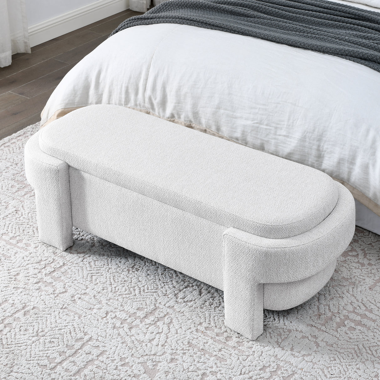 Linen Fabric Upholstered Bench with Large Storage Space