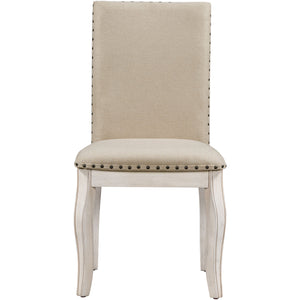 TREXM Set of 2 Dining Chairs - Wood Upholstered with Nailhead