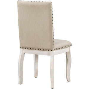 TREXM Set of 2 Dining Chairs - Wood Upholstered with Nailhead