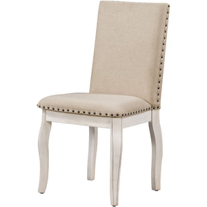 TREXM Set of 2 Dining Chairs - Wood Upholstered with Nailhead