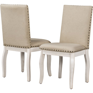 TREXM Set of 2 Dining Chairs - Wood Upholstered with Nailhead