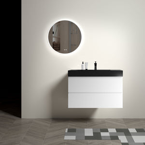 Alice 36" Wall-Mounted Bathroom Vanity, Matte Black Sink, White
