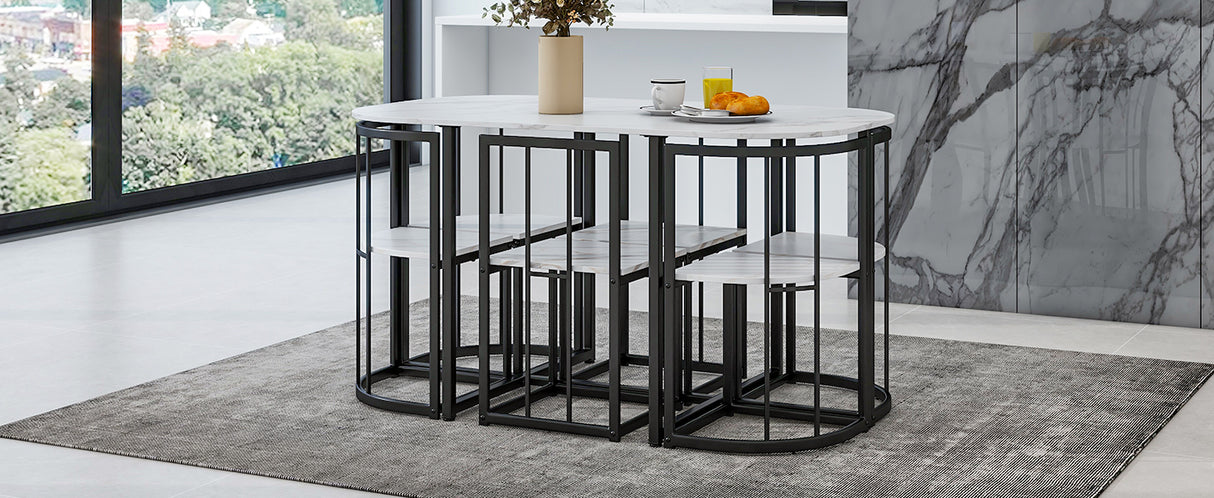 TOPMAX Modern 7-Piece Dining Table Set with Faux Marble