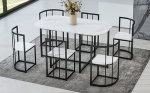 TOPMAX Modern 7-Piece Dining Table Set with Faux Marble