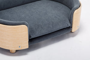 Scandinavian Style Elevated Dog Bed with Velvet Cushion