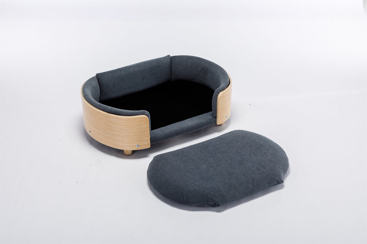Scandinavian Style Elevated Dog Bed with Velvet Cushion