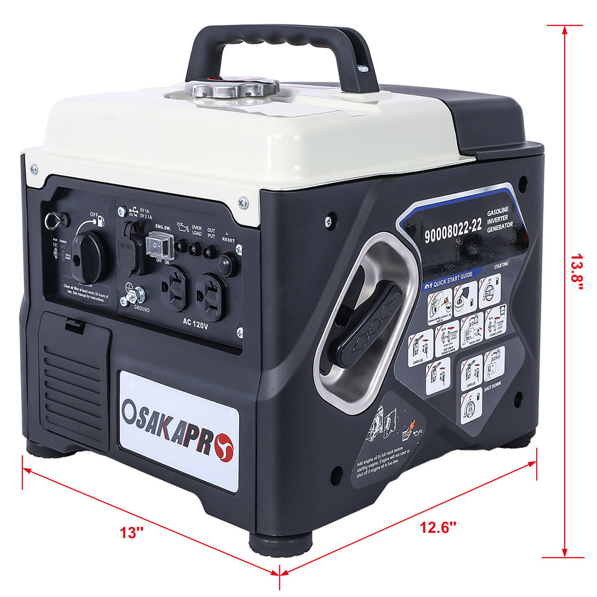 1200W Ultra-Quiet Portable Inverter Generator with Eco-Mode - Aluminum