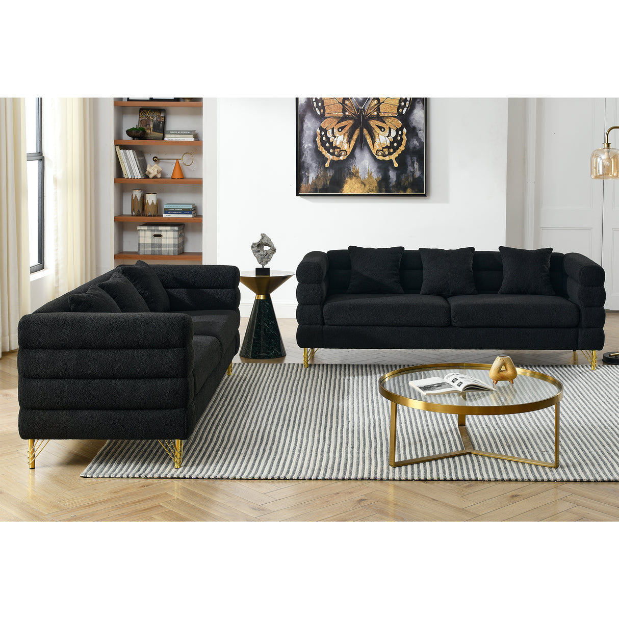 3-Seater + 3-Seater Combination Sofa - Black Teddy