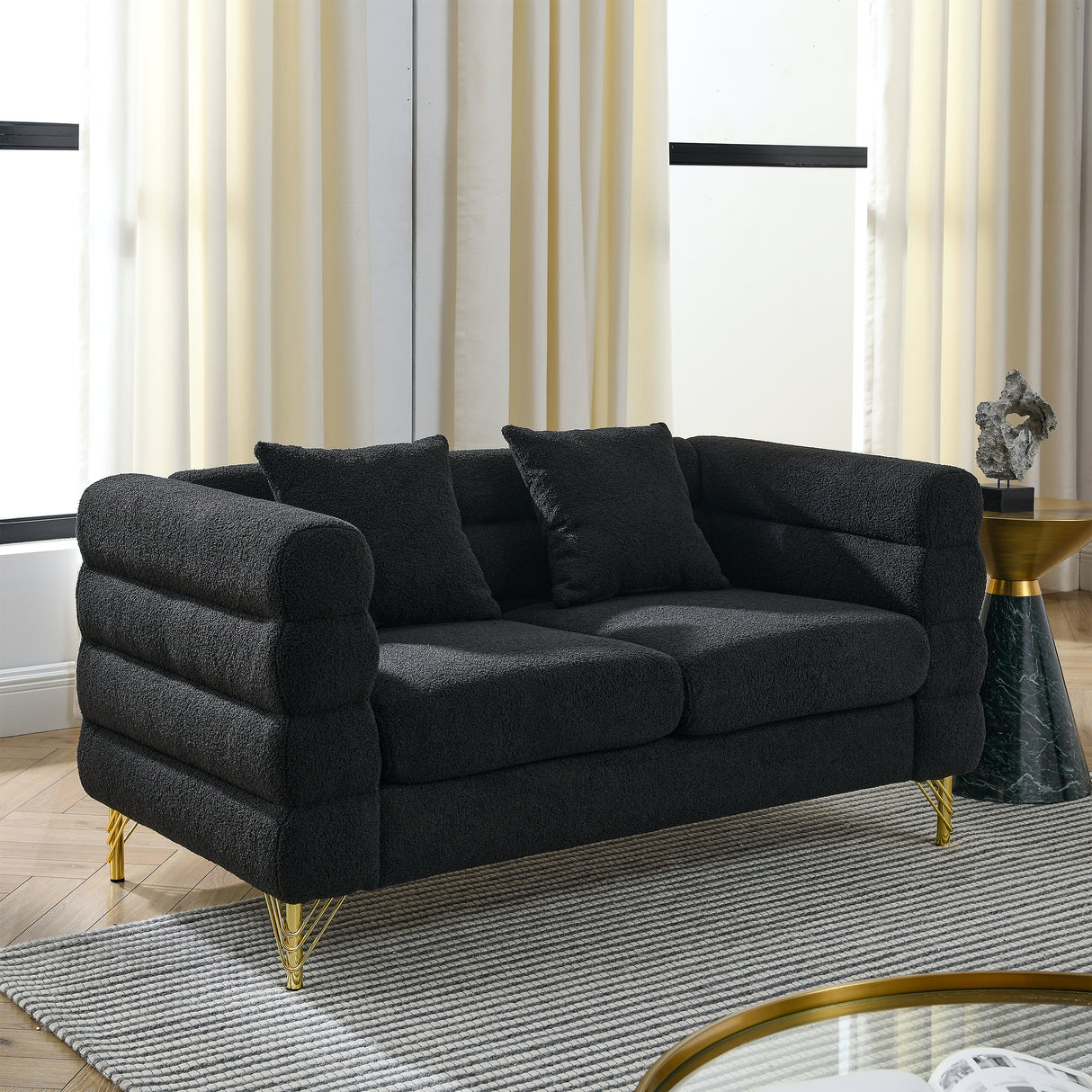 3-Seater + 3-Seater Combination Sofa - Black Teddy