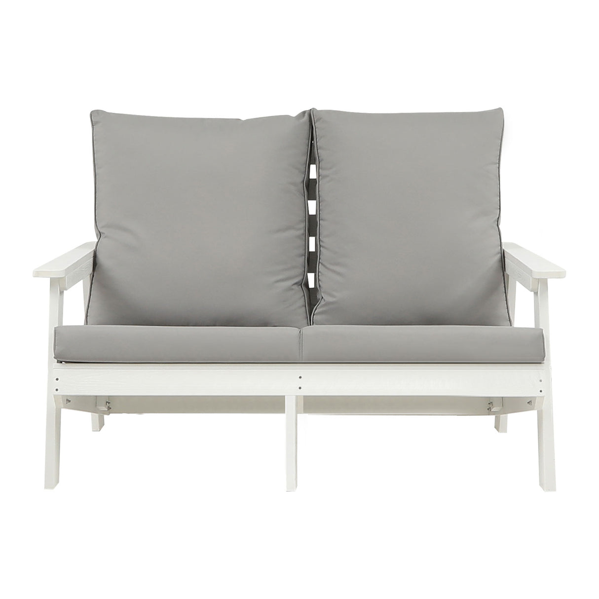 HIPS Loveseat with Cushion, Wood Grain Outdoor Garden Sofa