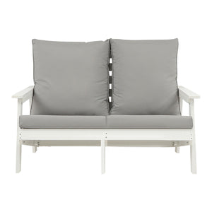 HIPS Loveseat with Cushion, Wood Grain Outdoor Garden Sofa