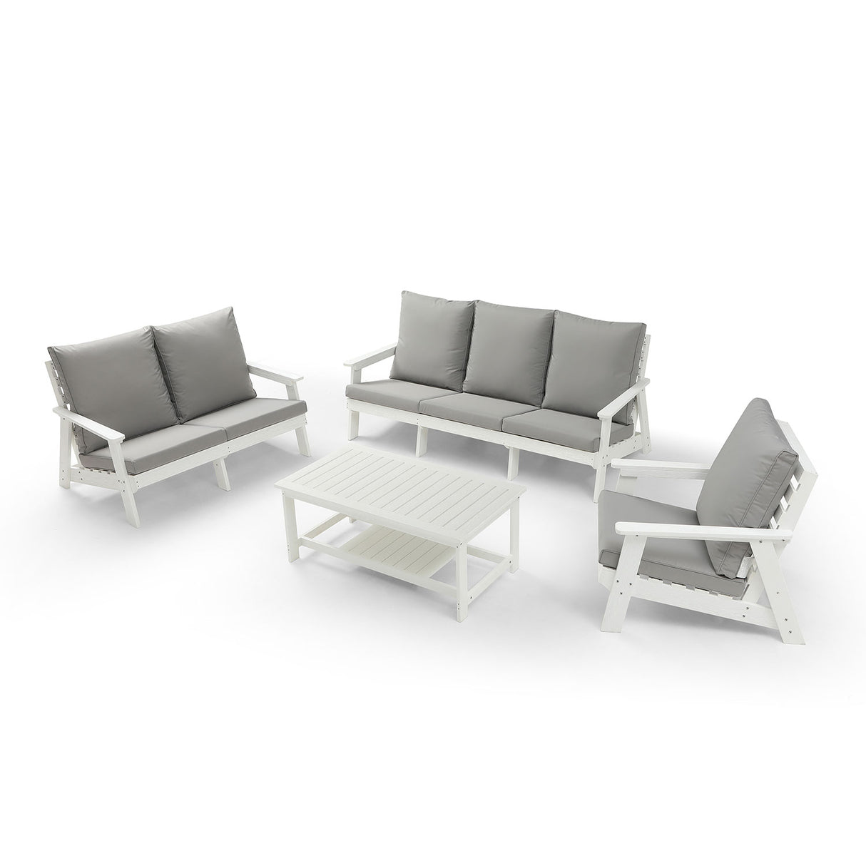 HIPS Loveseat with Cushion, Wood Grain Outdoor Garden Sofa