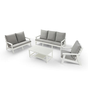 HIPS Loveseat with Cushion, Wood Grain Outdoor Garden Sofa