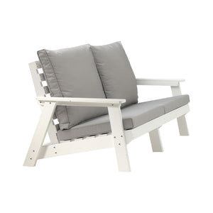 HIPS Loveseat with Cushion, Wood Grain Outdoor Garden Sofa