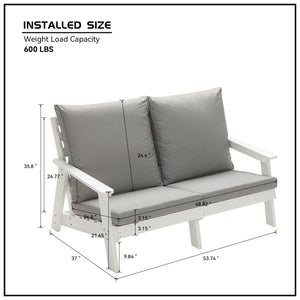 HIPS Loveseat with Cushion, Wood Grain Outdoor Garden Sofa