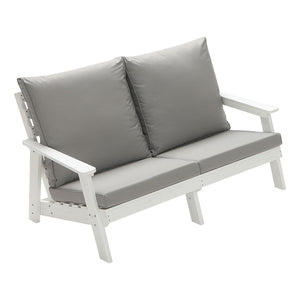 HIPS Loveseat with Cushion, Wood Grain Outdoor Garden Sofa