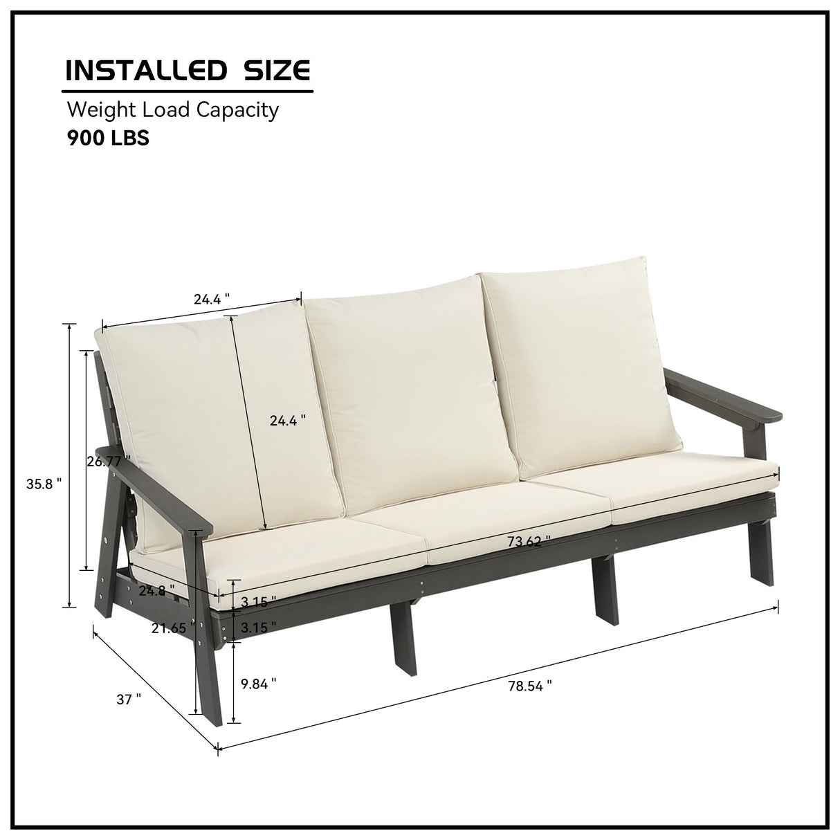 HIPS 3 Seater Outdoor Garden Sofa with Cushion