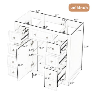 36" Bathroom Vanity without Sink, Cabinet Base Only
