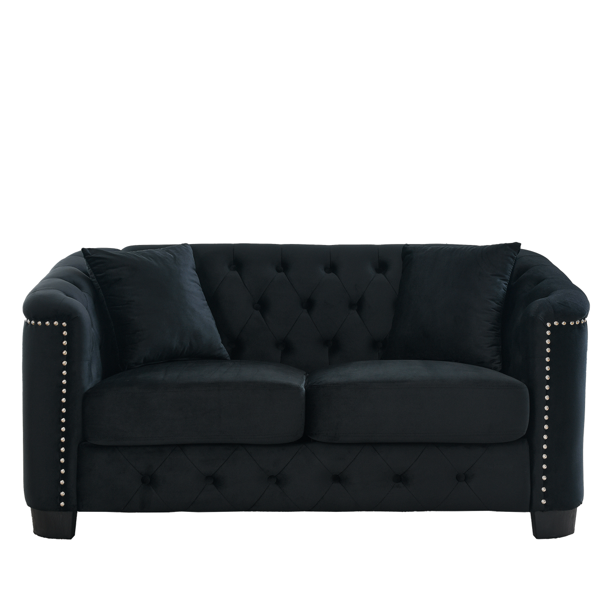 59-Inch Modern Chesterfield Velvet Sofa - 2-Seater in Black