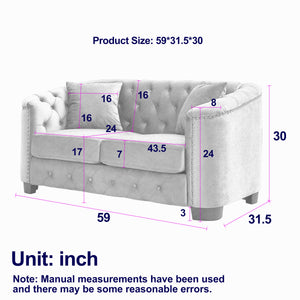 59-Inch Modern Chesterfield Velvet Sofa - 2-Seater in Black