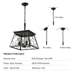 16" Black Gold Industrial Pendant Chandelier