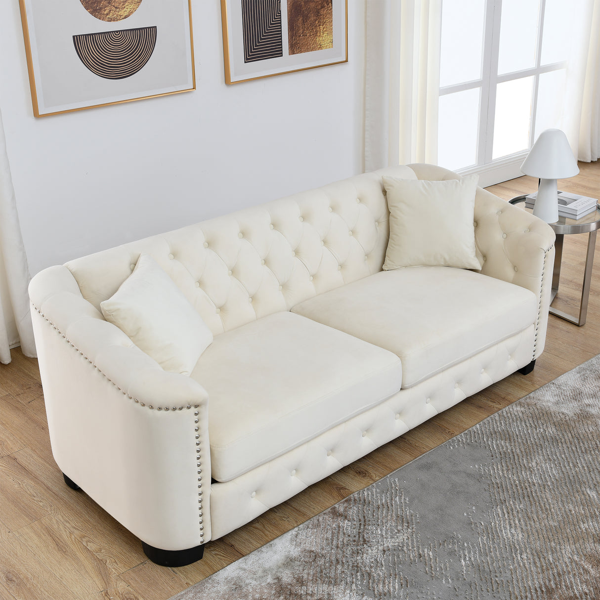 77-Inch Modern Chesterfield Velvet Sofa
