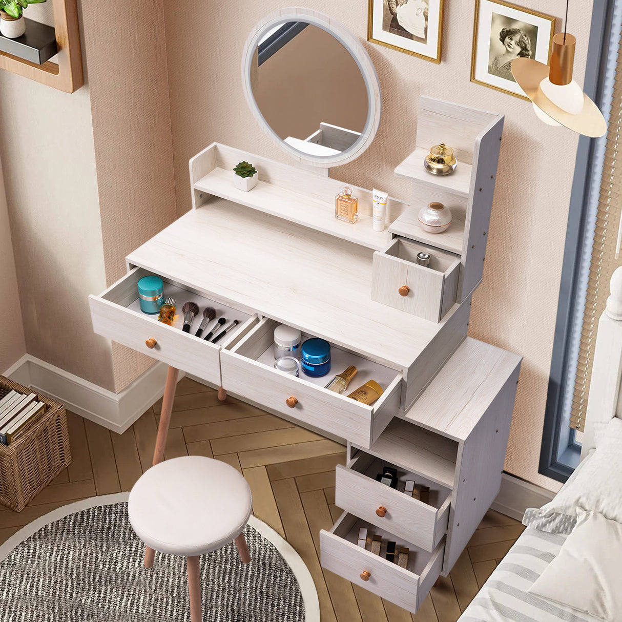 CRAZY ELF Stylish Vanity Table + Cushioned Stool