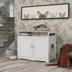 Litter Box Enclosure - Cat Litter Box Furniture with Hidden Plug