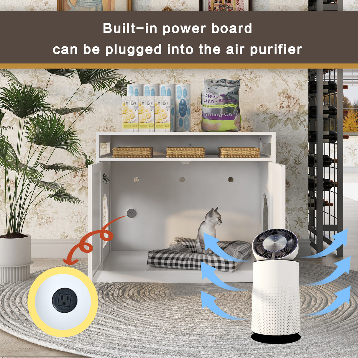 Litter Box Enclosure - Cat Litter Box Furniture with Hidden Plug