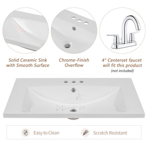 30" Single Bathroom Vanity Top with Undermount Ceramic Sink