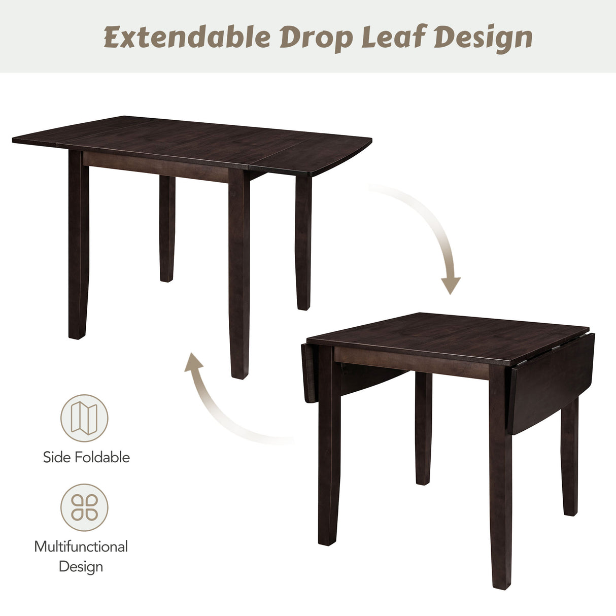TOPMAX 3-Piece Wood Drop Leaf Breakfast Nook Dining Table Set with 2 X-back Chairs