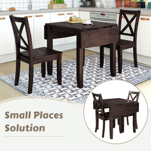 TOPMAX 3-Piece Wood Drop Leaf Breakfast Nook Dining Table Set with 2 X-back Chairs