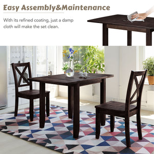TOPMAX 3-Piece Wood Drop Leaf Breakfast Nook Dining Table Set with 2 X-back Chairs