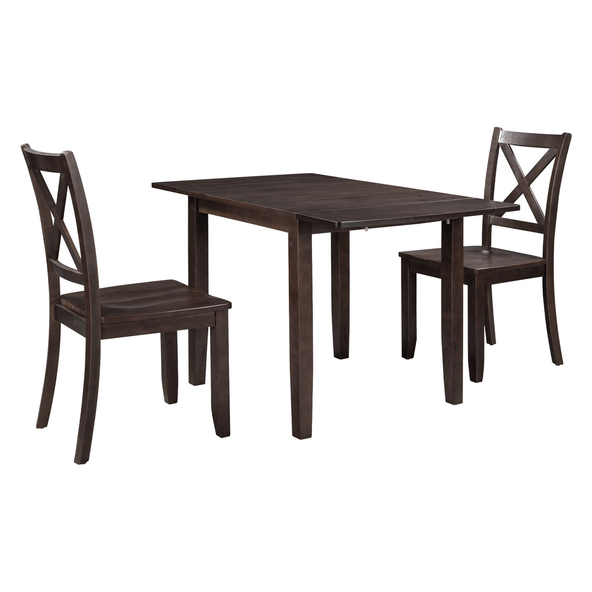 TOPMAX 3-Piece Wood Drop Leaf Breakfast Nook Dining Table Set with 2 X-back Chairs