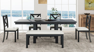 TOPMAX Farmhouse 82-Inch 6-Piece Extendable Dining Table Set