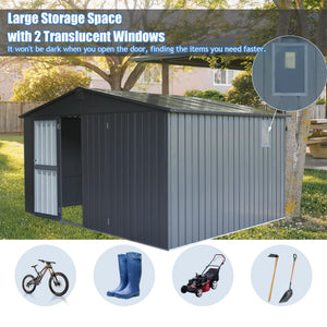 Backyard Storage Shed 11' x 12.5', Galvanized Steel Frame with Windows, Dark Gray