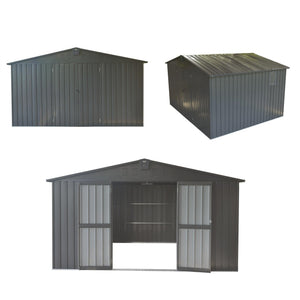 Backyard Storage Shed 11' x 12.5', Galvanized Steel Frame with Windows, Dark Gray