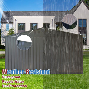 Backyard Storage Shed 11' x 12.5', Galvanized Steel Frame with Windows, Dark Gray