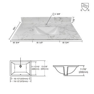 Montary 37-Inch Bathroom Vanity Top in Stone Carrara