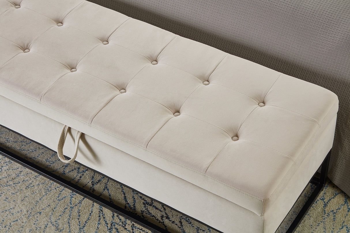 58.6" Bed Bench with Metal Base and Storage