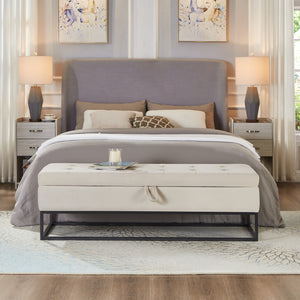 58.6" Bed Bench with Metal Base and Storage
